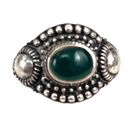 Vintage Sterling Silver and Green Agate Ring Siged JQA - Picture 3 of 7